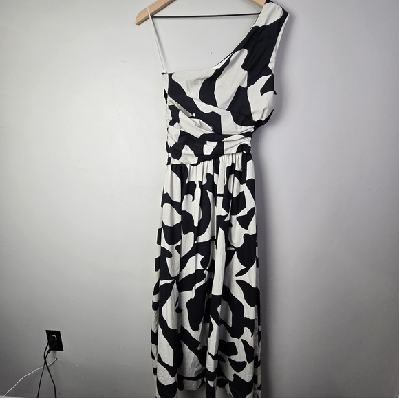 Abercrombie & FItch Black White Abstract One Shoulder Cut Out Maxi Dress Medium - Picture 11 of 11